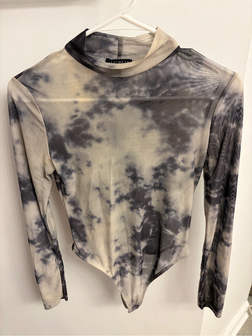 Streetwear Society Tie-Dye Mock Neck Mesh Long-Sleeve Bodysuit - Black & Cream